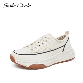 Массивные кроссовки Smile Circle, женская обувь на плоской платформе, кроссовки, весенне-летняя дышащая парусиновая обувь на шнуровке