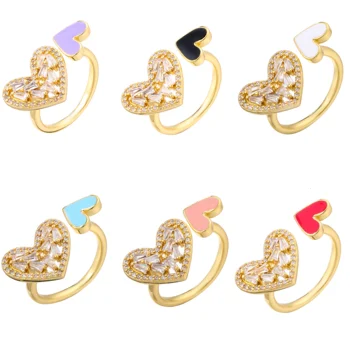 HECHENG, Регулируемое кольцо для женщин и девочек, Милые Романтические кольца с фианитами в виде сердца, Модные ювелирные изделия Оптом