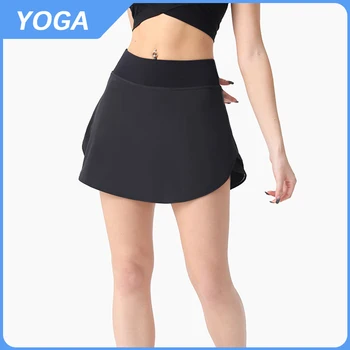 Летняя Нейлоновая теннисная юбка в обтяжку для йоги и гольфа, двухслойная юбка с антибликовым покрытием, теннисная юбка для дам