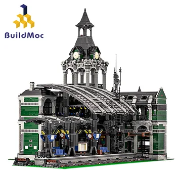 MOC-37719, Модульный набор строительных блоков для железнодорожного вокзала, Архитектура, Кирпичи, вид на улицу, игрушки для детей, рождественские подарки