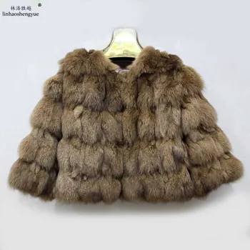 Короткое пальто Linhaoshengyue с рукавами из натурального лисьего меха