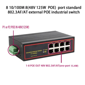 Стандартный протокол 802.3AF/AT 48 OUT/48V POE-коммутатор, 8 портов промышленного Ethernet POE-коммутатора 10/100 Мбит/с