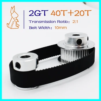 GT2 Комплект Шкивов Зубчатого ремня 40 зубьев 20 Зубьев Уменьшение 2:1 Ширина ремня 10 мм 2GT Синхронное Колесо 40T 20T Комплект ремней для 3D-принтера