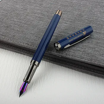 Роскошное качество LANBITOU 2053 Металлическая Авторучка синего цвета Финансовый Офис Студенческие Школьные Канцелярские принадлежности Чернильные ручки