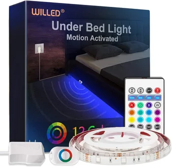 ЖЕЛАННЫЙ светильник под кроватью, изменяющий цвет RGB, 5-футовая светодиодная лента для прикроватного шкафа, ванной комнаты, лестницы под кроватью, огни движения