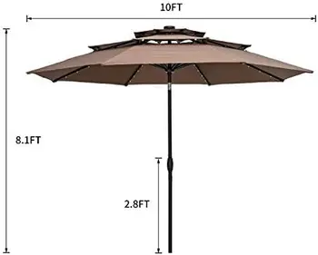 3-ярусный Зонт с подсветкой, Ветрозащитный Уличный Рыночный Зонт, Большой Водонепроницаемый Настольный Зонт с наклоном и рукояткой (Кофейный) Umbr