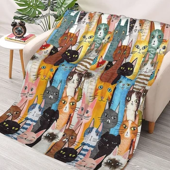Забавные одеяла с нарисованным котом, фланелевое ультрамягкое теплое одеяло для пикника, покрывало на кровать