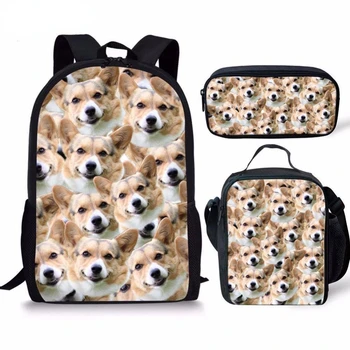 3 шт./компл., детская школьная сумка с принтом собаки Шиба, 16-дюймовая сумка для книг, рюкзак на плечо, Детская сумка для книг, ранец