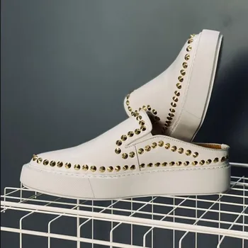 Белые тапочки с носком ручной работы для мужчин, модные мужские ботинки Muller из натуральной кожи, для вождения лодок