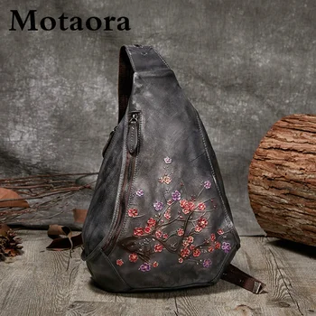 Женский винтажный рюкзак, сумка из натуральной кожи, женская ретро-нагрудная сумка с цветочным рисунком, сумки-мессенджеры ручной работы с тиснением для женщин