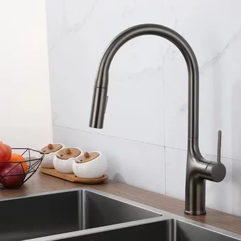Выдвижной кран для кухни и ванной, пистолет, серый смеситель для горячей воды в кухонной раковине