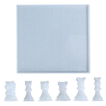 Набор форм для шахматной доски из смолы, 1 шт Большая шахматная доска из эпоксидной смолы С 6 шт 3D шахматными фигурами, силиконовые формы