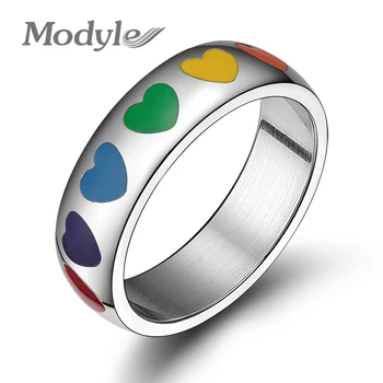 Modyle Высококачественная нержавеющая сталь в форме сердца, разноцветные кольца с радугой для мужчин и женщин, никогда не выцветающие кольца для геев, окончательная цена продажи