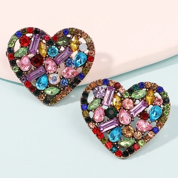 Корейские модные металлические полые серьги-гвоздики в форме сердца для женщин и девочек, роскошные вечерние украшения с украшением в виде кристаллов, эстетические аксессуары
