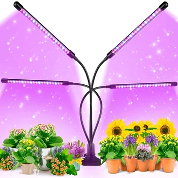 2/3/4 Головки Растительный светодиодный Светильник для Выращивания С Регулируемой Яркостью USB Фито-лампа С Таймером, Полный Спектр, Гибкая Лампа Для Выращивания Комнатных растений, Теплица