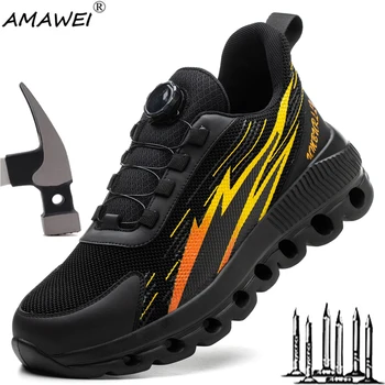 Мужская защитная обувь со стальным носком AMAWEI, рабочие защитные ботинки, непромокаемые Спортивные рабочие кроссовки, Мужская Строительная безопасность