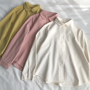 женские блузки и рубашки сплошной цвет белый розовый желтый 100% хлопок рубашки с длинным рукавом 2319