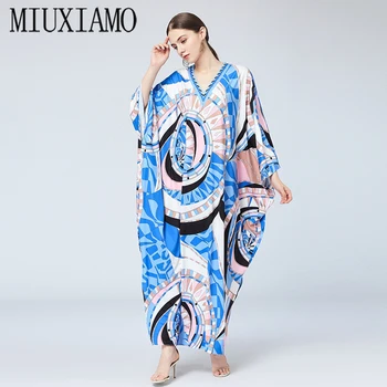 MIUXIMAO 2023 Платье Размера Плюс, Платье Макси с V-образным вырезом и рукавом 