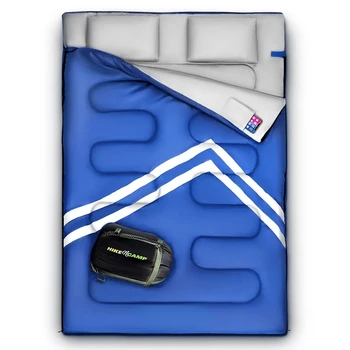 - Двухместный спальный мешок с двумя подушками - Легкий и водонепроницаемый спальный мешок для взрослых или подростков, Для кемпинга, пешего туризма или