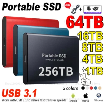 Оригинальный Портативный SSD 256 ТБ USB 3,1 Высокоскоростной Мобильный твердотельный накопитель Type-C 2 ТБ Внешний жесткий диск для Ноутбука