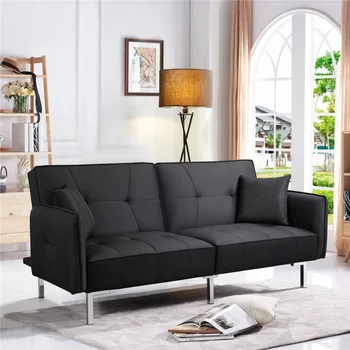 Диван-футон с тканевым покрытием от Alden, диван-кровать с регулируемой спинкой, черный декор для гостиной