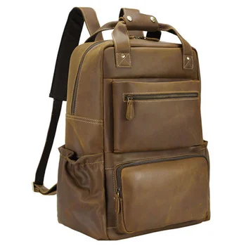 Брендовый Дизайнерский кожаный рюкзак Большой емкости, дорожная сумка для мужчин, мужская Винтажная мода для компьютера 15,6 прямая поставка