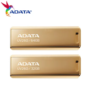 Металлический USB-накопитель ADATA UV260 Gold Memory Stick USB Pendrive 32 ГБ 64 ГБ Выдвижной флэш-диск для хранения данных для компьютера