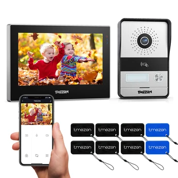 TMEZON 2-Проводной WiFi Видеодомофон 7-дюймовый WiFi Сенсорный экран с 1080P Проводным Дверным звонком 4в1 Приложение/Пароль/Пролистывание карты/Монитор tuya