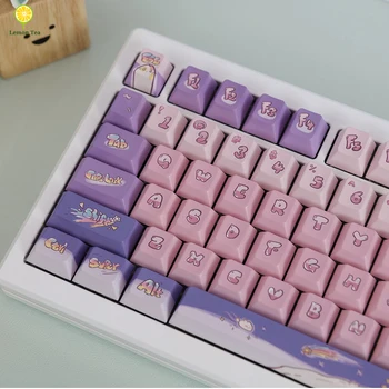 [Голубое небо] Колпачок для ключей Space Cat с вишневым профилем, окрашенный PBT-материалом, 140 клавиш для клавиатуры Mx switch