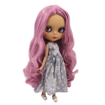 Кукла ICY DBS Blyth 1/6 bjd BL1063 с темно-фиолетовой кожей, длинными вьющимися волосами и матовым лицом, обнаженным суставчатым телом