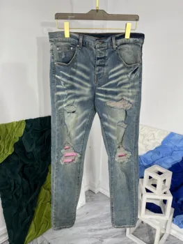 2023 Сезон: Весна-Лето, Хит Продаж, Шикарные Мужские Высококачественные Брендовые Новые Дизайнерские Рваные джинсы, джинсовые прямые брюки C513