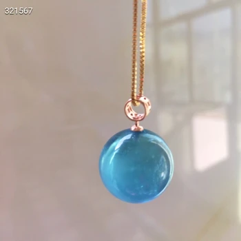 Натуральный Синий Аквамариновый Шар Прозрачный Кулон 17 мм Шар Сфера Круглая Модная Бусина Аквамариновый Синий Редкое Ожерелье Из Золота 18 Карат ААААА