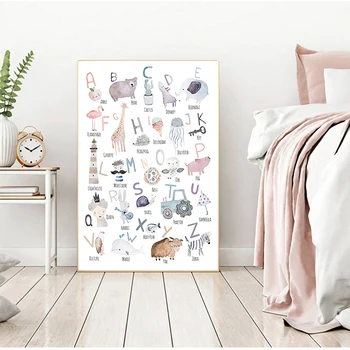Иллюстрация животных, Обучающая картинка, Декор детской комнаты, алфавитный плакат, обучающая картина на холсте, настенные принты для детской