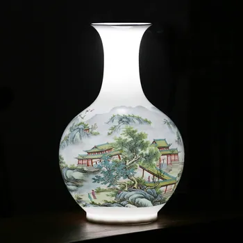 Антикварная Цзиндэчжэньская ваза с цветами и пейзажными узорами, Керамическая настольная ваза, Фарфоровая декоративная ваза