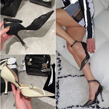 Французские женские туфли на высоком каблуке; новинка 2022 года; туфли с острым носком на шпильке; сетчатый дизайн; женские босоножки sense Baotou; летние