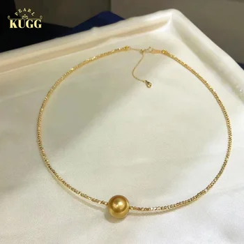 Ожерелье из желтого золота KUGG 18 К, 11-12 мм, натуральный золотой жемчуг Южного моря, Роскошные ювелирные изделия в минималистичном стиле для женщин
