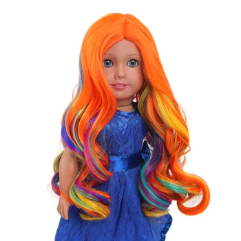 Aidolla 18-дюймовый американский кукольный Парик Градиентного Оранжевого Цвета С Длинными Вьющимися волосами Из Высокотемпературного волокна, Аксессуары для Кукол, Волнистый Парик для кукол своими руками
