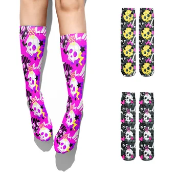 Уличные хлопчатобумажные носки в стиле панк с черепом для женщин, Повседневные Велосипедные компрессионные дышащие носки с высокими лодыжками, Забавные женские носки
