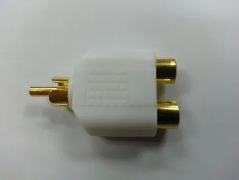 100 шт./лот, позолоченный Phono RCA от 1 штекера до двух 2 штекерных разъемов RCA, Y-разветвитель, адаптер белого цвета