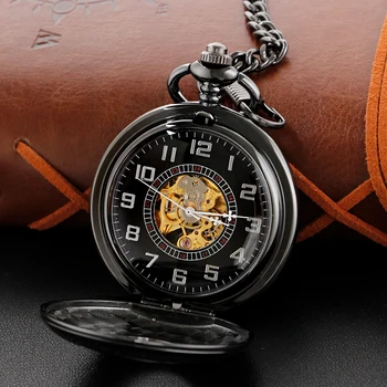 Черные Карманные механические часы с цифровым дисплеем, ретро с цепочкой, часы в стиле стимпанк, Ювелирные изделия для мужчин и женщин, Ожерелье, подарок