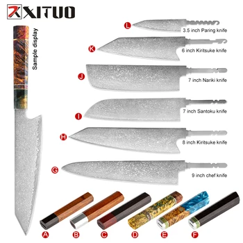 Ручка ножа шеф-повара XITUO VG10 из дамасской стали, Японский нож, Деревянная ручка, Инструмент для изготовления кухонных ножей, Заготовка ножа, ручка для поделок