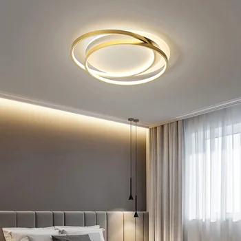Современный простой дизайн, Круглый Золотой пульт дистанционного управления, светодиодная люстра для спальни, гостиной, кухни, кабинета, Дизайнерский потолочный светильник