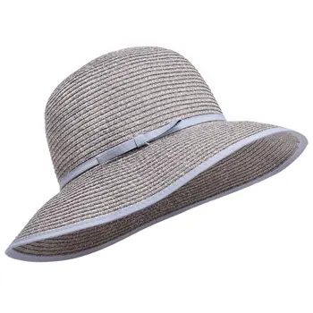 Женская плетеная соломенная шляпа Для чаепития с бантом по краю, Пляжная шляпа От солнца A418