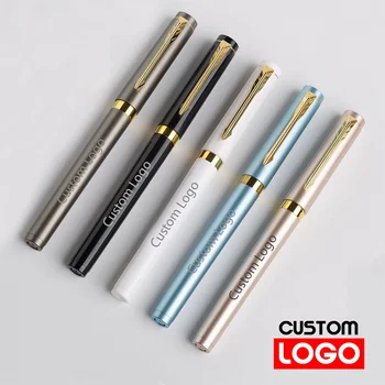 0,7 мм Гелевая ручка с пользовательским логотипом, высококачественная имитация металлической ручки для подписи, Пластиковая рекламная ручка, школьные принадлежности, Выгравированная надпись