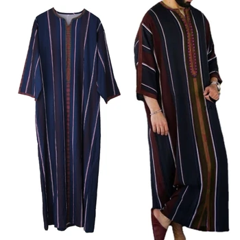 2023 Новый Рамадан Модный Длинный Кафтан Мусульманская Рубашка Абайя Молодежный Камис Homme Свободная Повседневная Хлопковая Исламская Одежда с V-образным вырезом для Мужчин