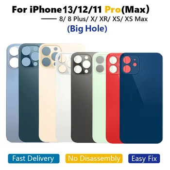 50шт Задняя стеклянная крышка с большим Отверстием для iPhone 8 Plus X XR Xs 11 12 13 Pro Max Замена задней крышки аккумулятора Оптом