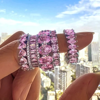 Эстетичные обручальные кольца с розовым цирконием для женщин серебристого цвета в форме сердца, обручальное кольцо Luuxry для вечеринки Anillos Mujer