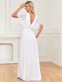 XUIBOL Элегантное Простое Шифоновое Свадебное платье с расклешенным шлейфом и коротким рукавом, Свадебное платье Белого Цвета, официальное Длинное вечернее платье