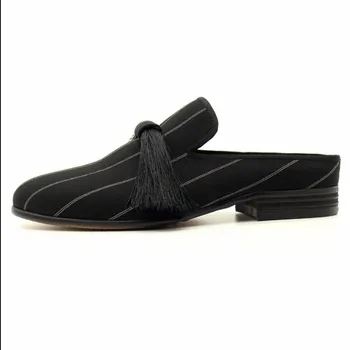 2023 Полосатая обувь Muller, мужская повседневная обувь на плоской подошве с кисточками и бахромой ручной работы, мужские тапочки