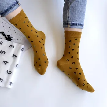 Женские носки из японского цифрового чесаного хлопка с миди-трубкой, корейская мода, жаккардовое литературное искусство, спортивные модные носки Sox